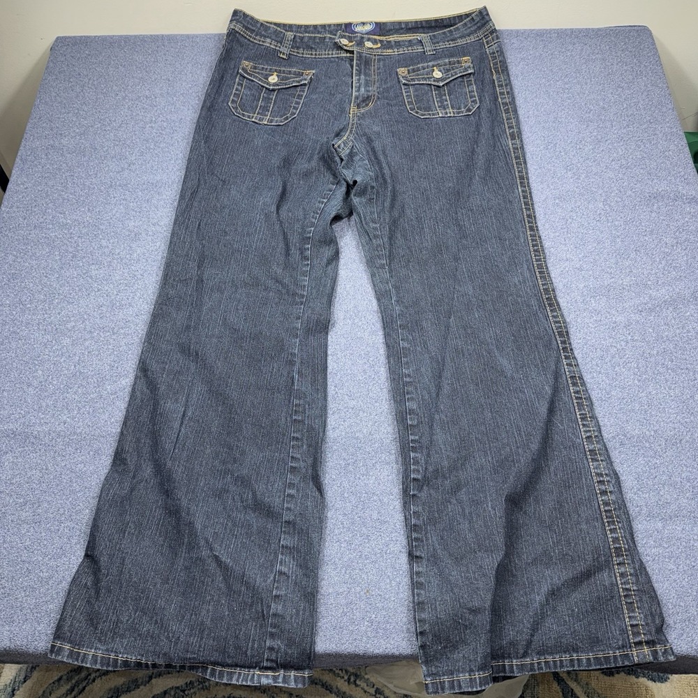 Angels Jeans Womens 18 Blue Bootcut Y2K Button Front Flap Pocket Denim 36x32
